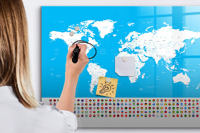 Pizarra borrable de cristal con imanes Mapa del mundo con ubicaciones de fotos