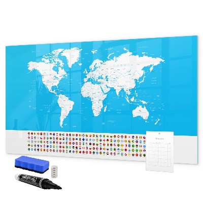 Pizarra borrable de cristal con imanes Mapa del mundo con ubicaciones de fotos