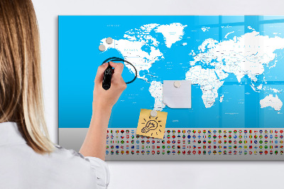 Pizarra borrable de cristal con imanes Mapa del mundo con ubicaciones de fotos