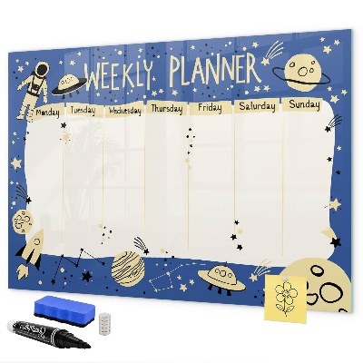 Pizarra magnética de pared con rotulador Agenda semanal con temática espacial