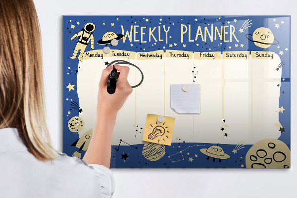 Pizarra magnética de pared con rotulador Agenda semanal con temática espacial