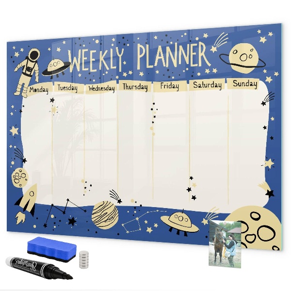 Pizarra magnética de pared con rotulador Agenda semanal con temática espacial