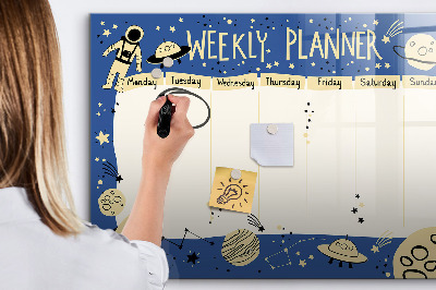 Pizarra magnética de pared con rotulador Agenda semanal con temática espacial