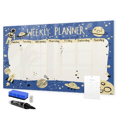 Pizarra magnética de pared con rotulador Agenda semanal con temática espacial