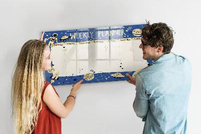 Pizarra magnética de pared con rotulador Agenda semanal con temática espacial