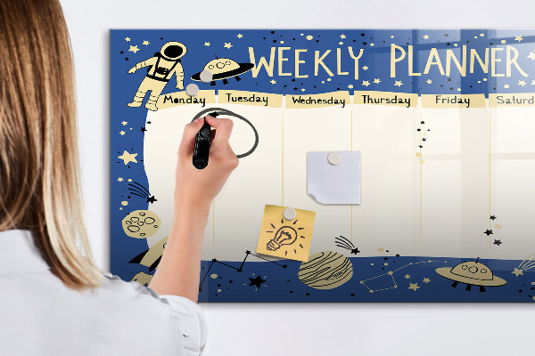 Pizarra magnética de pared con rotulador Agenda semanal con temática espacial