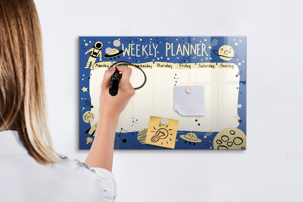 Pizarra magnética de pared con rotulador Agenda semanal con temática espacial