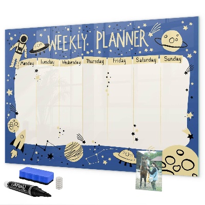 Pizarra magnética de pared con rotulador Agenda semanal con temática espacial