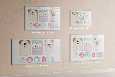 Pizarra magnética de pared con rotulador Notas y fotos coloridas en la pared