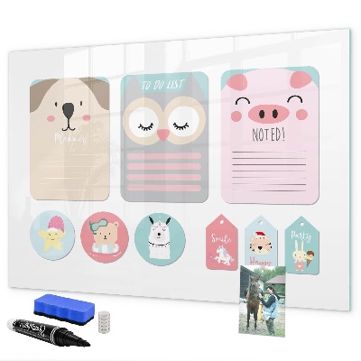 Pizarra magnética de pared con rotulador Notas y fotos coloridas en la pared