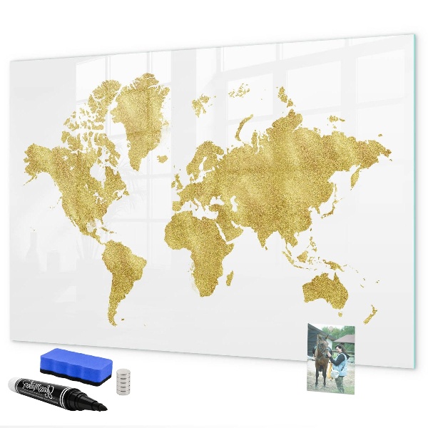 Pizarra borrable de cristal con imanes Mapa del mundo con espacio para fotos