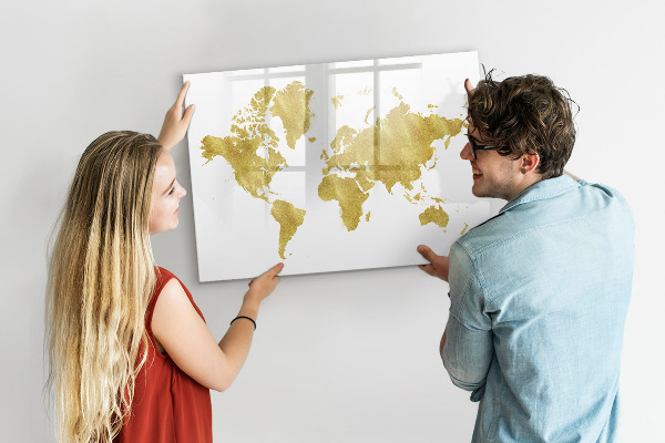 Pizarra borrable de cristal con imanes Mapa del mundo con espacio para fotos