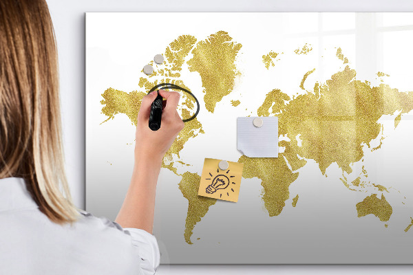 Pizarra borrable de cristal con imanes Mapa del mundo con espacio para fotos