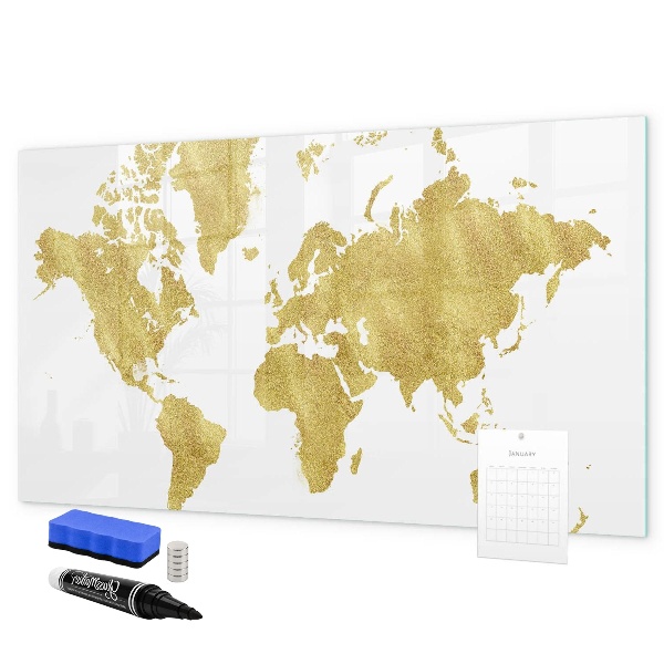 Pizarra borrable de cristal con imanes Mapa del mundo con espacio para fotos