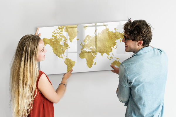 Pizarra borrable de cristal con imanes Mapa del mundo con espacio para fotos