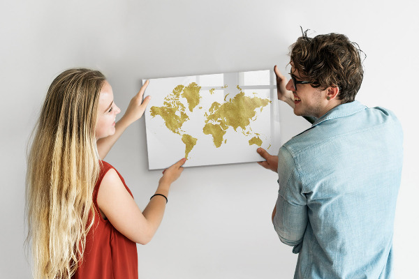 Pizarra borrable de cristal con imanes Mapa del mundo con espacio para fotos