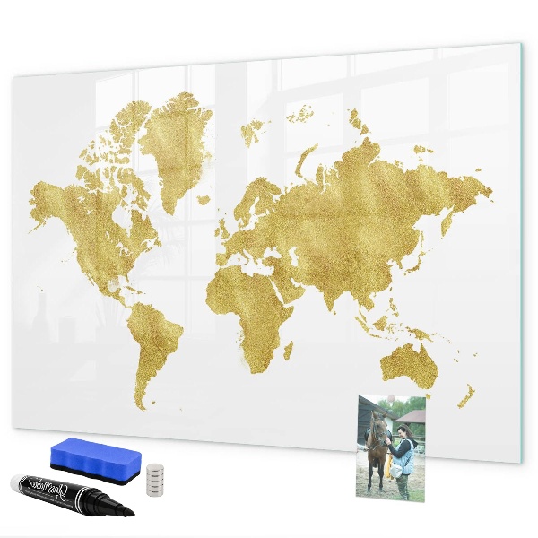 Pizarra borrable de cristal con imanes Mapa del mundo con espacio para fotos