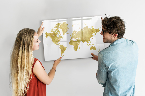 Pizarra borrable de cristal con imanes Mapa del mundo con espacio para fotos