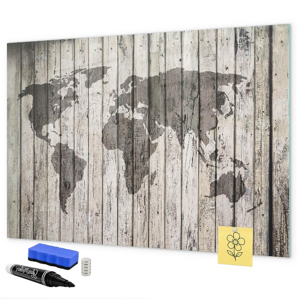 Pizarra borrable de cristal con imanes Mapa del mundo con espacio para fotos