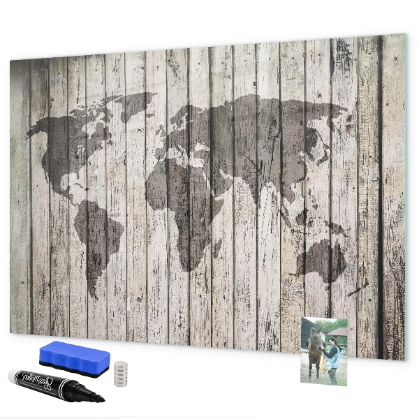 Pizarra borrable de cristal con imanes Mapa del mundo con espacio para fotos