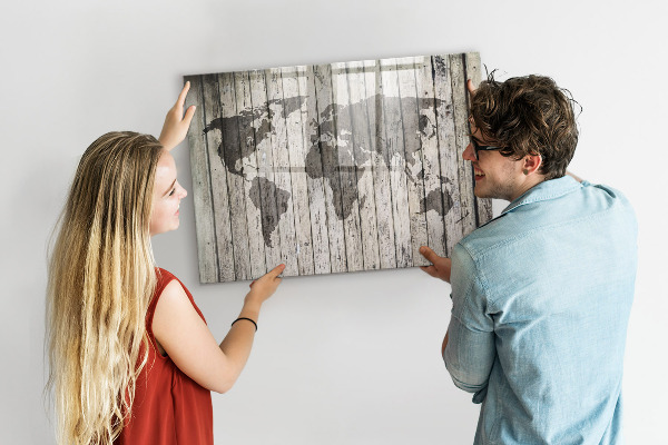 Pizarra borrable de cristal con imanes Mapa del mundo con espacio para fotos