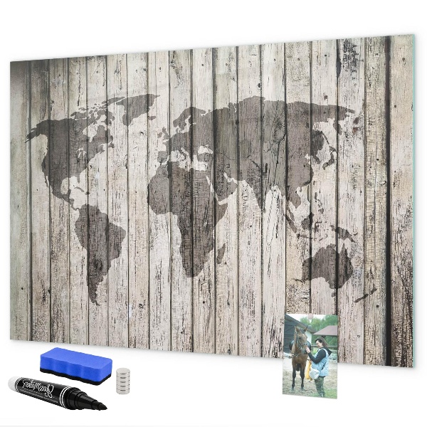 Pizarra borrable de cristal con imanes Mapa del mundo con espacio para fotos