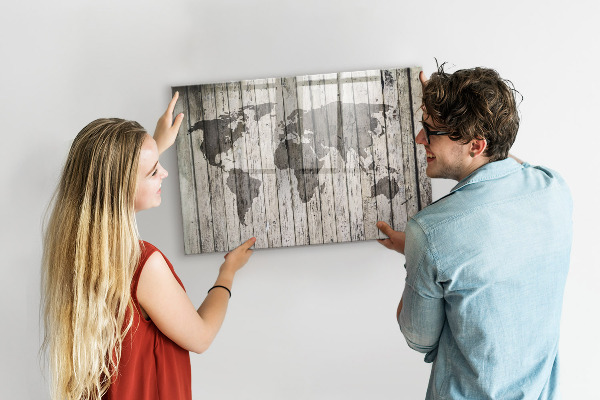 Pizarra borrable de cristal con imanes Mapa del mundo con espacio para fotos