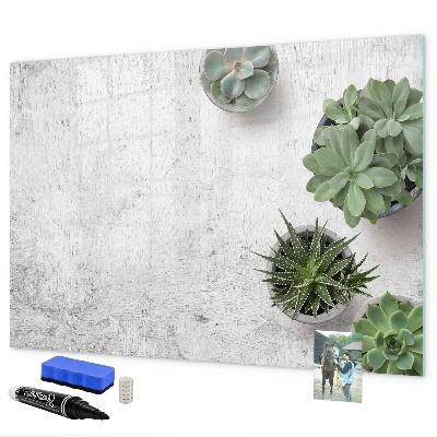 Pizarra borrable de cristal con imanes Un elegante tablero para presentar fotos.