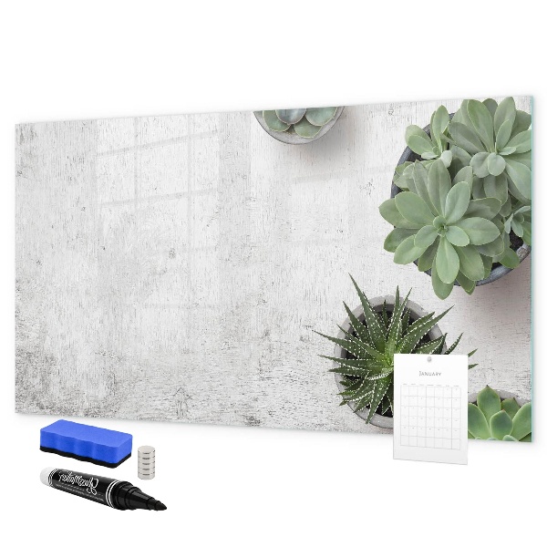 Pizarra borrable de cristal con imanes Un elegante tablero para presentar fotos.