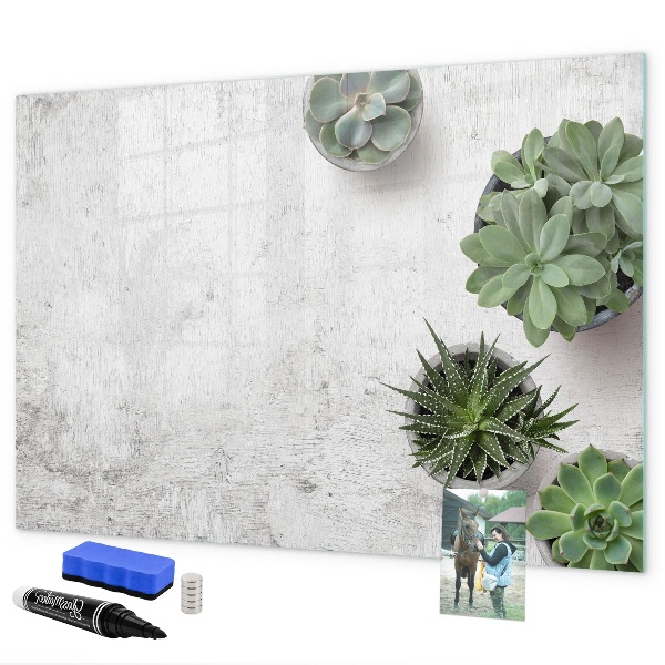 Pizarra borrable de cristal con imanes Un elegante tablero para presentar fotos.