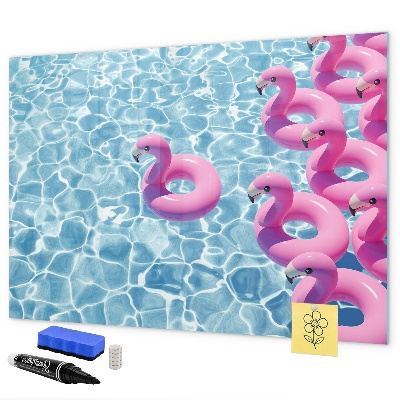 Pizarra borrable de cristal con imanes Momentos de alegría junto al agua con flamencos