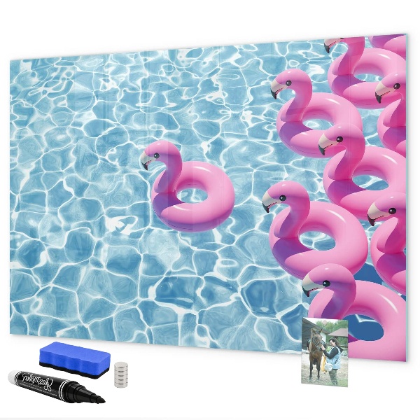 Pizarra borrable de cristal con imanes Momentos de alegría junto al agua con flamencos