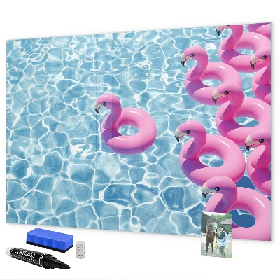 Pizarra borrable de cristal con imanes Momentos de alegría junto al agua con flamencos