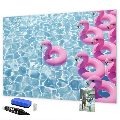 Pizarra borrable de cristal con imanes Momentos de alegría junto al agua con flamencos