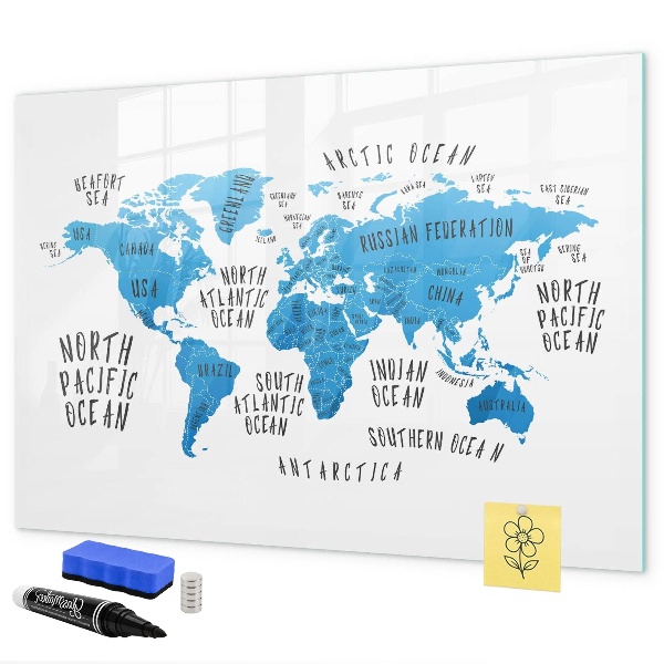 Pizarra magnética de pared con rotulador Mapa del mundo para personalizar fotos
