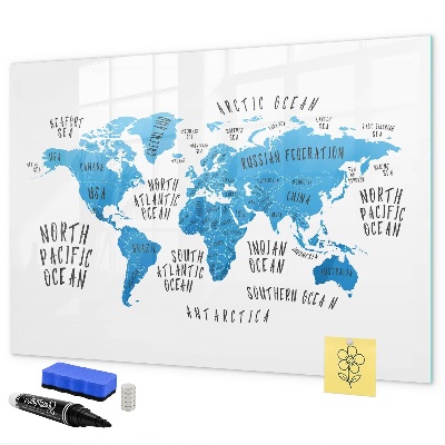 Pizarra magnética de pared con rotulador Mapa del mundo para personalizar fotos