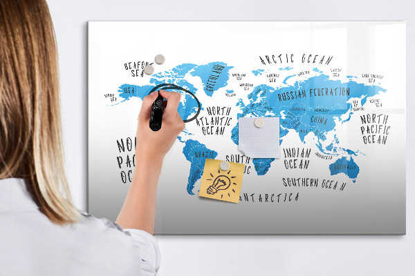 Pizarra magnética de pared con rotulador Mapa del mundo para personalizar fotos