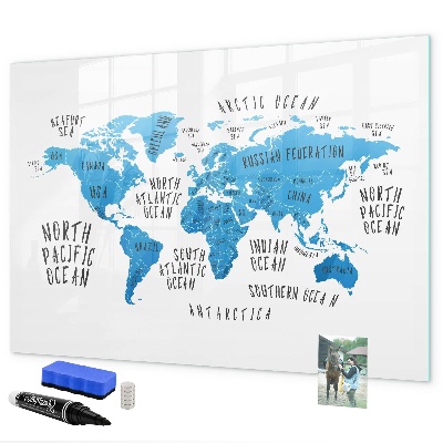 Pizarra magnética de pared con rotulador Mapa del mundo para personalizar fotos