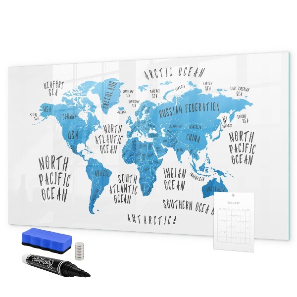 Pizarra magnética de pared con rotulador Mapa del mundo para personalizar fotos