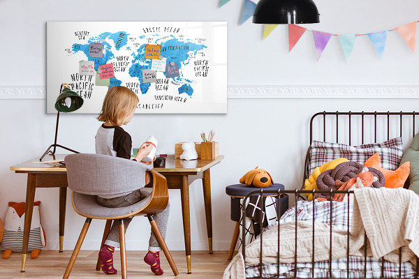 Pizarra magnética de pared con rotulador Mapa del mundo para personalizar fotos