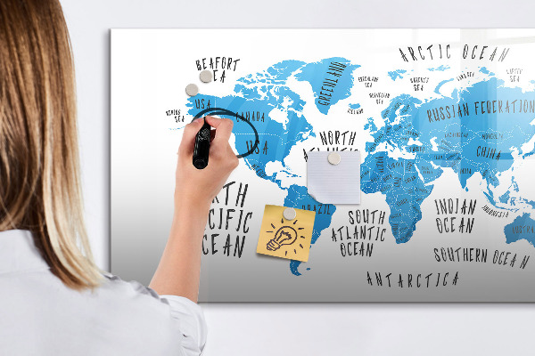 Pizarra magnética de pared con rotulador Mapa del mundo para personalizar fotos