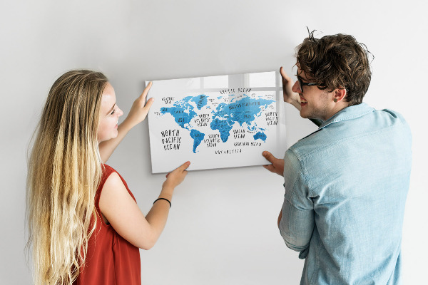 Pizarra magnética de pared con rotulador Mapa del mundo para personalizar fotos
