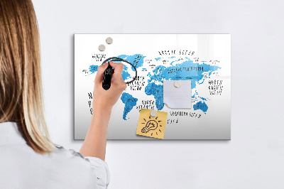 Pizarra magnética de pared con rotulador Mapa del mundo para personalizar fotos
