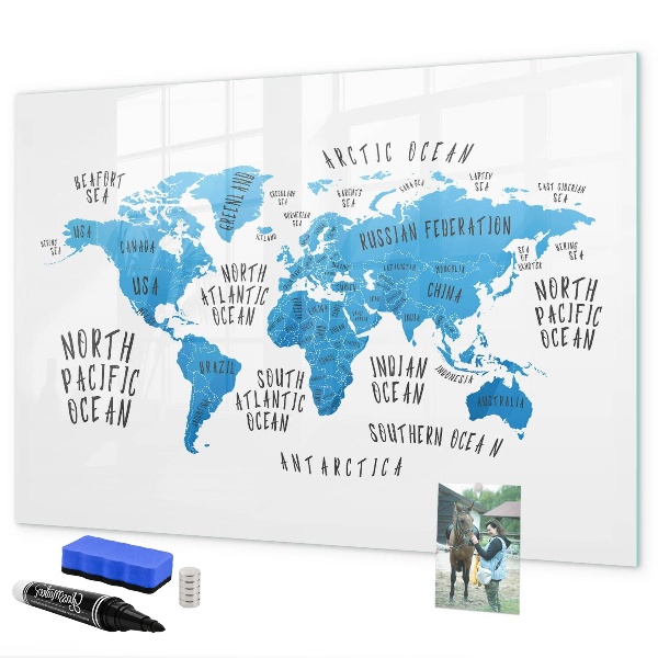 Pizarra magnética de pared con rotulador Mapa del mundo para personalizar fotos