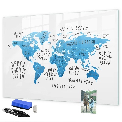 Pizarra magnética de pared con rotulador Mapa del mundo para personalizar fotos