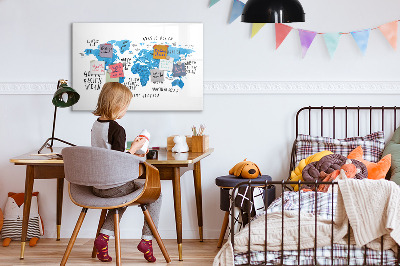Pizarra magnética de pared con rotulador Mapa del mundo para personalizar fotos