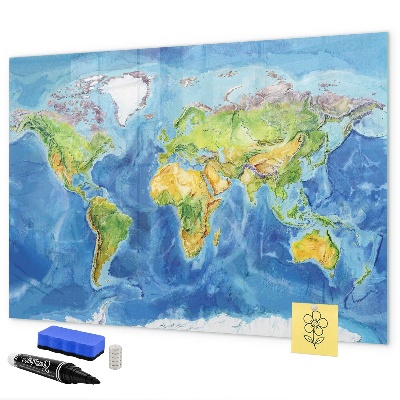 Pizarra borrable de cristal con imanes Mapa del mundo con ubicaciones de fotos
