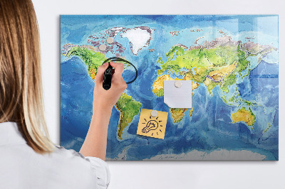 Pizarra borrable de cristal con imanes Mapa del mundo con ubicaciones de fotos