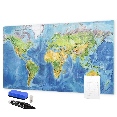 Pizarra borrable de cristal con imanes Mapa del mundo con ubicaciones de fotos