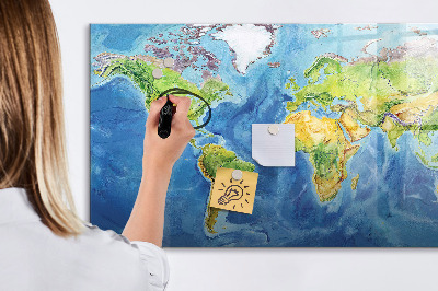 Pizarra borrable de cristal con imanes Mapa del mundo con ubicaciones de fotos